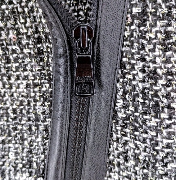 Banana Republic Tweed‎ Moto Jacket Blazer Black Faux Leather Trim Size 4 - Picture 5 of 15